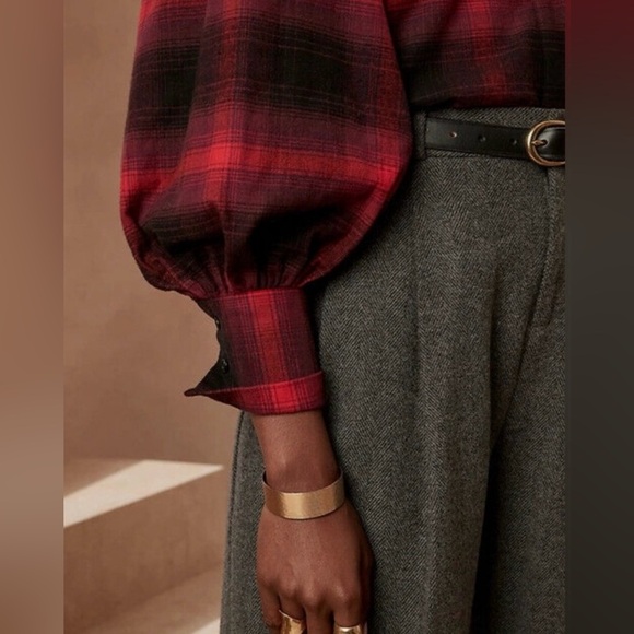 NWT Banana Republic Plaid Flannel Button Down Shirt Bishop Sleeves‎ Sz M - Picture 3 of 14